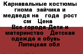 Карнавальные костюмы гнома, зайчика и медведя на 4 года  рост 104-110 см › Цена ­ 1 200 - Все города Дети и материнство » Детская одежда и обувь   . Липецкая обл.